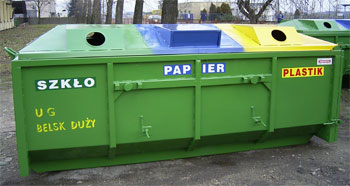 Kontener KP 7s - przystosowany do segregacji odpadów.